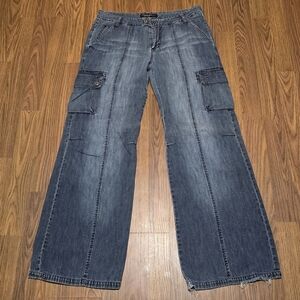 VTG American Eagle Y2K Baggy Cargo Jeans Size 10 Wide Leg Carpenter Utility E78